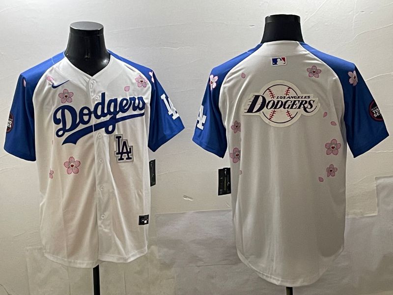 Men Los Angeles Dodgers Blank White Blue Sakura Edition 2025 Nike MLB Jersey style 30->los angeles dodgers->MLB Jersey